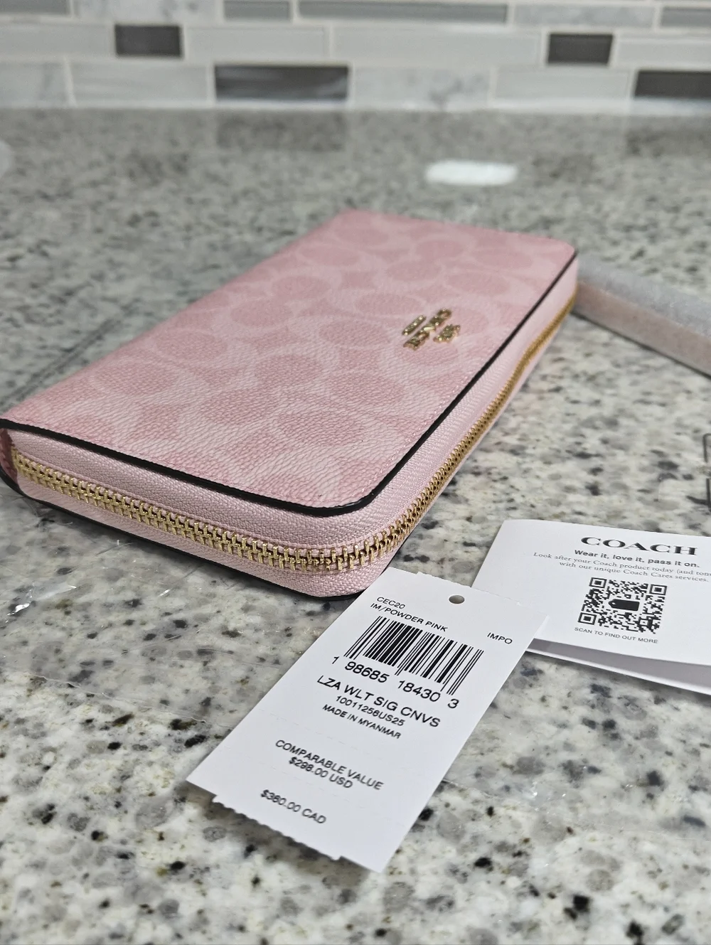 Coach Long Zip Around Wallet In Signature Canvas (Powder pink) - Picture 6 of 8
